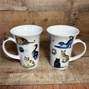 Paul Cardew Cat Tea Coffee Mug Porcelain Bone China 2008 Set Of 2 EUC!
